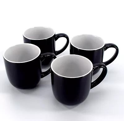 Set Of 4 Black Gloss Effect Tea Coffee Mugs Cups Kitchenware Hot Drink 350ml • £13.50