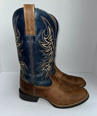 Ariat Sport Horseman Western Cowboy Boot Brown & Blue Leather Men's 9 Ee • $99.99