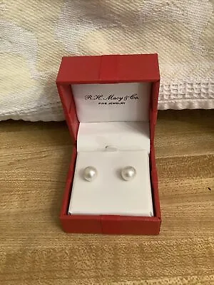 R H Macy & Co Fine Jewelry PEARL Opaque Earrings Studs 14k Gold 8-MM New In Box • $225