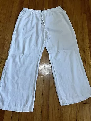 VINCE CAMUTO White Linen Drawstring Pull On Wide-leg Casual Pants XL • $20
