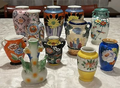 Lot Of 14 Hand-painted VINTAGE VASES Made In Japan 3  To 6  Bright Colors • $45