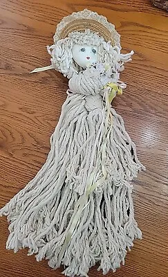 Mop Head Rope Doll Handmade  Straw Hat Country Primitive Vtg Granny Core READ  • $47.97