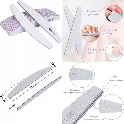 Nail Files 100/180 Grit Professional Half Moon Curved Double Sided Nail File  • £3.99