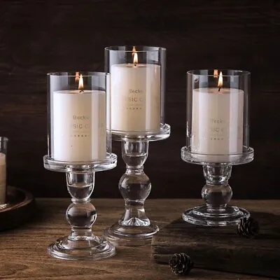 $32.29 • Buy Crystal Pillar Candle Stand Glass Candle Holder With Cover Tealight Candlestand