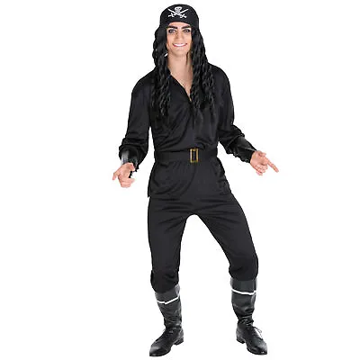 Black Pirate Costume Men | Jack Sparrow Patch Hook Halloween Fancy Dress Outfit • £29.99