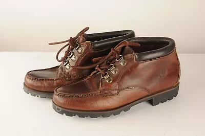 Vintage HHB Brown Leather Ankle Boots Watermocs Moc Toe Lace Up Women's Sz 7 M • $29.99