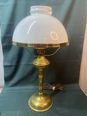 Brass Table Student Lamp White Milk Glass Lampshade 19” • $39.99