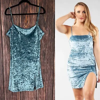 Buffbunny Collection Womens Light Blue Crushed Velvet Mini Dress Size XL • $24.99