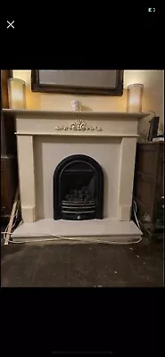 Black Coal Effect Gas Fire And Beige Marble Surround Used. • £80