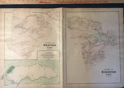 1879 Original Map Towns Kingston Halifax Rocky Nook Seaside Ma Mass Walker Atlas • $59.99