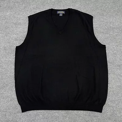 Brooks Brothers Sweater Vest Men’s 2XL Black 100% Merino Wool V-Neck Extra Fine • $24.95