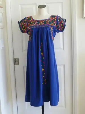 Vtg 60s 70s Mexican Oaxaca Boho Wedding Festival Embroidered Midi Dress XS S • $75.20