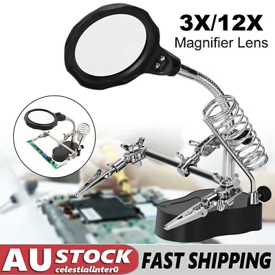 Magnifying Glass Soldering Iron Stand W/ Led Light Aid For Inspection Work F5F6 • $13.39