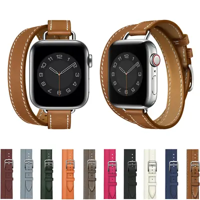 $23.85 • Buy Slim Double Tour Leather Band Strap For Apple Watch Series 7 6 5 4 40/44/41/45mm