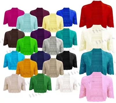 £4.95 • Buy Womens Crochet Knitted Short Sleeve Shrug Ladies Cardigan Bolero Top Plus S-4XL