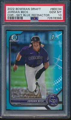 PSA 10 JORDAN BECK 1st 2022 Bowman Chrome Draft SKY BLUE REFRACTOR RC GEM MINT • $149.99