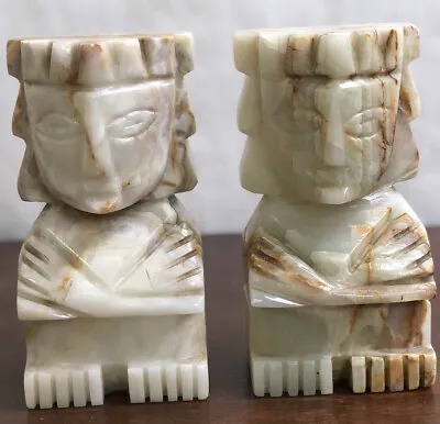 Vintage AZTEC MYAN TOTEM POLE MEXICAN ONYX AGATE MARBLE BOOKENDS - Heavy  8” • $65