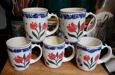 $20 • Buy 5 Vintage Delft Delfleur Hand Painted Holland Tulips Flowers Coffee Mugs Cups 