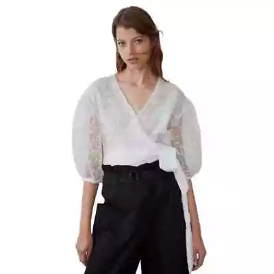 RARE! Zara Blogger Favorite Floral Eyelet Embroidered Organza Wrap Top XS White • $35