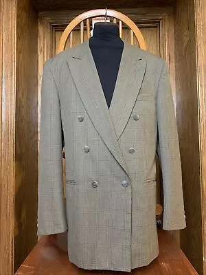 Men’s Brown J. Riggins Double Breast Window Pane Jacket Sz 44L • $29.99