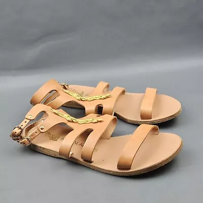 Ancient Greek AGAPI Ilias Lalaounis Gladiator Sandals Womens 9 Beige Flats • $48.99