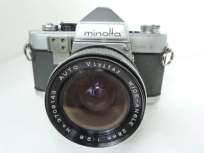 VINTAGE MINOLTA SR-1 35mm SLR Film Camera W AUTO VIVITAR 28/2.8 Lens.READ • $79