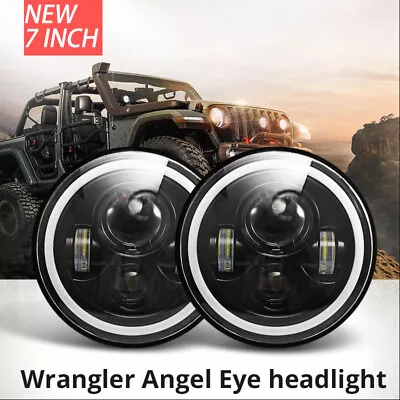 Universal 7  Off-Road Car Motorcycle Black Headlight LED Front Light Headlamp UK • £28.39