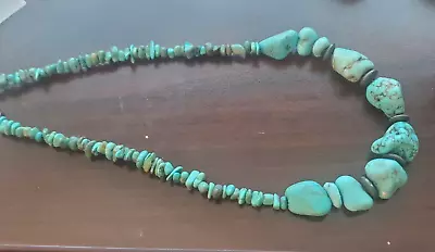 Vintage Natural 20 INCH LONG  Turquoise Pebble Nuggets Beads  Necklace SH FREE • $15