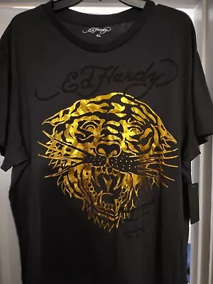 New Ed Hardy Men's Size Medium Tiger Head Graphic Grey T-shirt Msrp $60.00! • $43