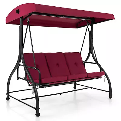 3-Seat Outdoor Converting Patio Swing Glider Adjustable Canopy Porch Swing Wine • $229.95