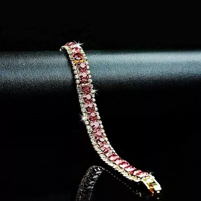 6Ct Round Cut Lab Created Red Ruby Women Tennis Bracelet 14K Yellow Gold Plated • $249.99