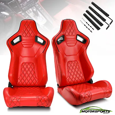 $288.98 • Buy Universal Pair Reclinable Red PVC Leather Sport Racing Seats W/Slider Left/Right