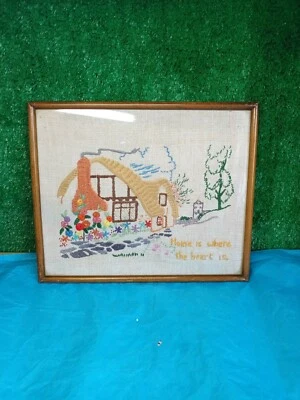 “Home Is Where The Heart Is” Finished Cross Stitch Picture Professionally Framed • £22