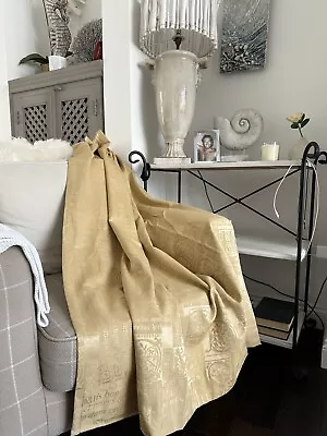 Pair Of Damask JAQUARD Fully Lined Curtains . Gold. Script Design. New • £12