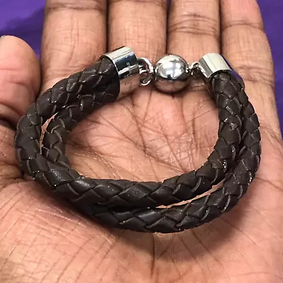 QVC Steel By Design Double Row Leather Bracelet Pre-owned Jewelry • $0.99