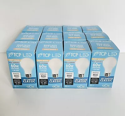 12-Pack TCP LED Light Bulbs 60W Equivalent 7.5W 2700K Brightness 800 Lumens • $21.50