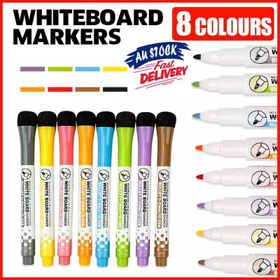 NEW 8 Colours Pen Painting Magnetic Whiteboard Non-toxic Erasable Mark Markers   • $9.15
