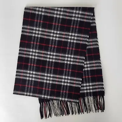 $470 Burberry Navy Vintage Checker Cashmere Long Scarf With Fringe 40752541 • $279.99