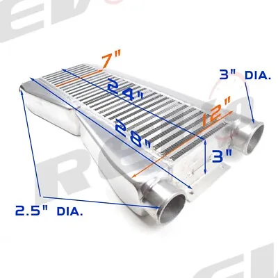 REV9 UNIVERSAL TWIN TURBO INTERCOOLER FMIC 28x12x3 /2 INLET /1 OUTLET / 800HP • $294