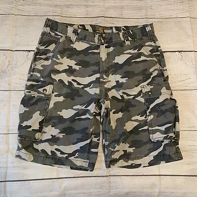 Carhartt Mens Size 36 Gray Camo Rugged Canvas Cargo Shorts Relaxed Fit • $24.99