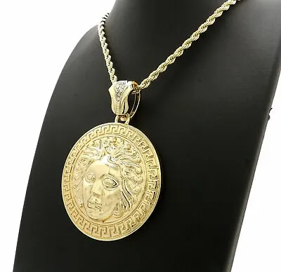 Gold Plated Rapper's Medusa Medal Pendant & 4mm 24  Rope Chain Hip Hop Necklace • $18.99