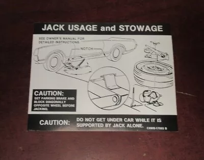 1969-70 Mustang Shelby & Cougar NEW Trunk Jack & Space Saver Decal • $5