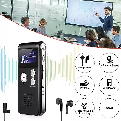 32G Digital Voice Recorder Mini Dictaphone Lecture Meetings Audio MP3 Player • $32.46