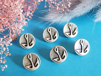 862BBIS Chequerboard Buttons   Anchor Of Navy   Silver Metal 6 Buttons Vintage • £4.32