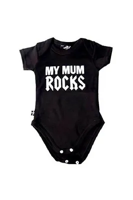 Darkside Clothing 6-12 Months MY MUM ROCKS 100% Cotton Black Baby Grow  BNWT   • £6.99