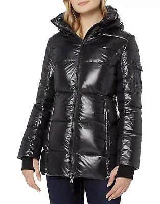 S13 Black Quilted Hoodie Gramercy Midlength Down Coat Women Size:M • $99