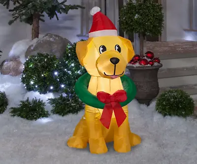 4' Inflatable LED Christmas Dog With Wreath & Santa Hat Perfect Yard Decor • $28.89