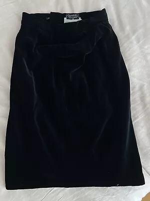 Vintage 90's Chanel Boutique Velvet Black Mid Length Skirt Leaf Clover Repair • £60.01