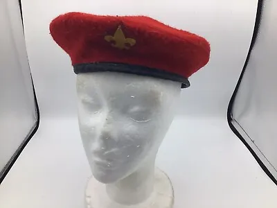 VTG Official Boy Scouts Of America Headwear Red Beret Hat Medium 100% Wool F3 • $9.95