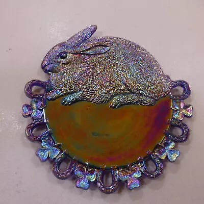 Cobalt Blue Carnival Glass 7.5  LUCKY BUNNY RABBIT PLATE Westmoreland Summit • $23